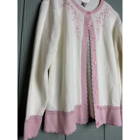Vintage 90s Pastel Cottagecore Floral Knit Cardigan Women’s Large - Picture 3 of 5